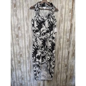 Cynthia Rowley Linen Blend Cowl Neck Dress Black White Floral Hi-Low Small NWT